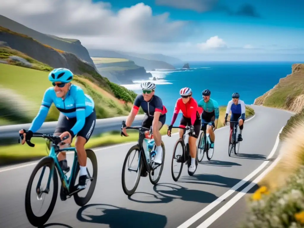 Grupo de ciclistas maduros en un hermoso viaje seguro por la costa: Viajes ciclismo para mayores seguros