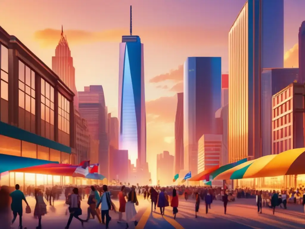 Ciudad vibrante al atardecer Ciudad vibrante al atardecer: mejora experiencias de viaje con actitud positiva