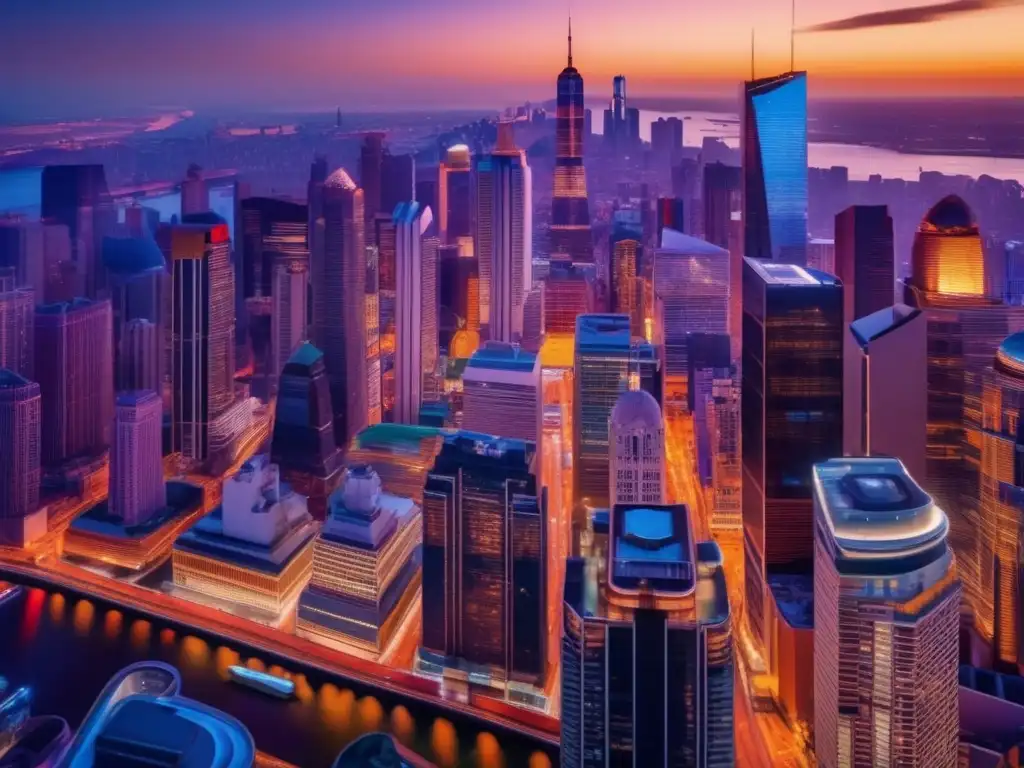 Maravilloso atardecer en una ciudad vibrante Increíble imagen 8k de una ciudad vibrante al anochecer