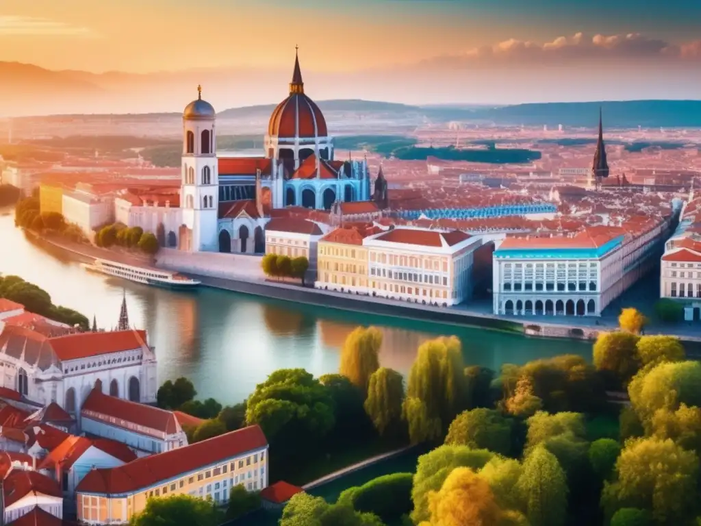 Bella ciudad europea al atardecer Experiencias enriquecedoras para viajeros maduros en una pintoresca ciudad europea al atardecer