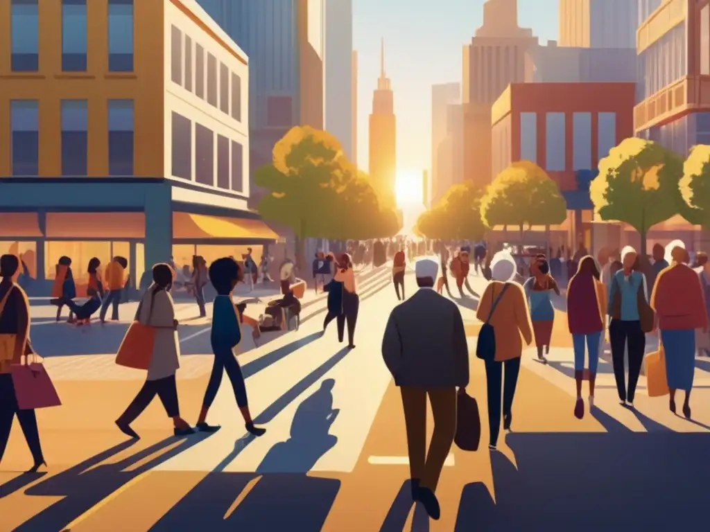 Ciudad moderna y vibrante con personas disfrutando del día Calle animada de ciudad con precauciones viajes largos seniors