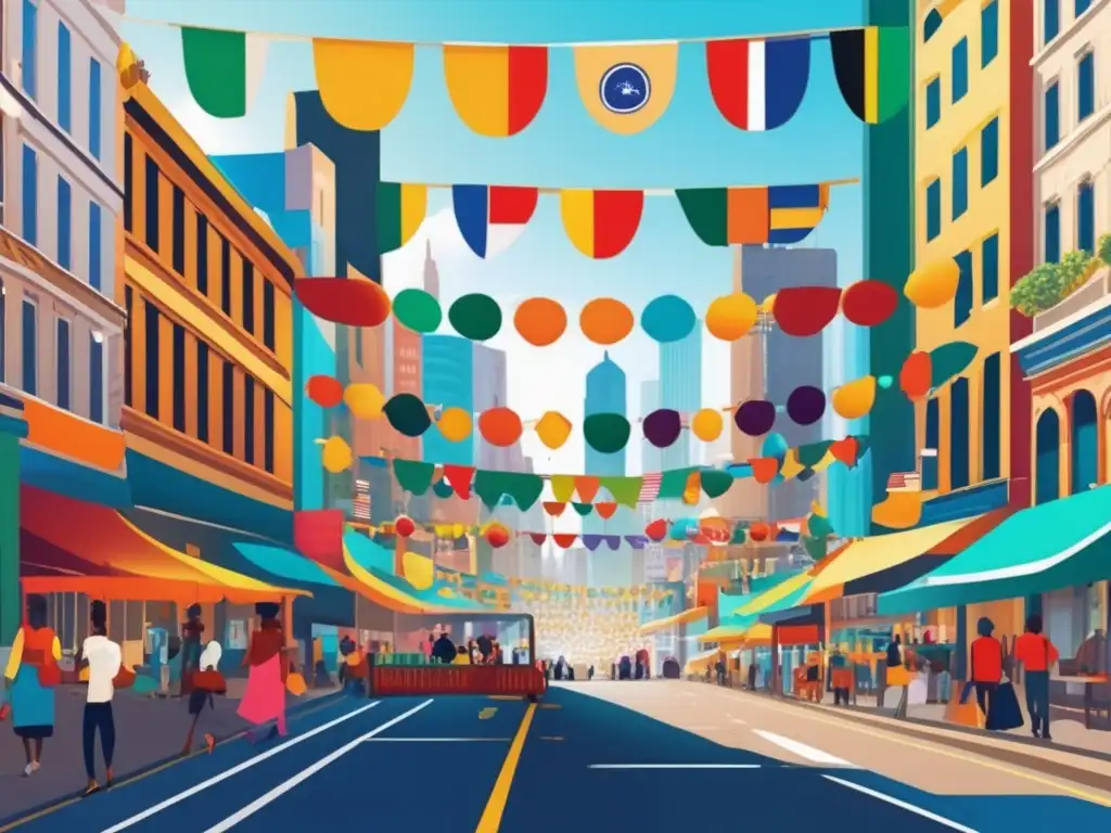 Calle bulliciosa en una ciudad vibrante Aventuras culturales para viajeros seniors en vibrante ciudad con arquitectura moderna, calles bulliciosas y ambiente animado
