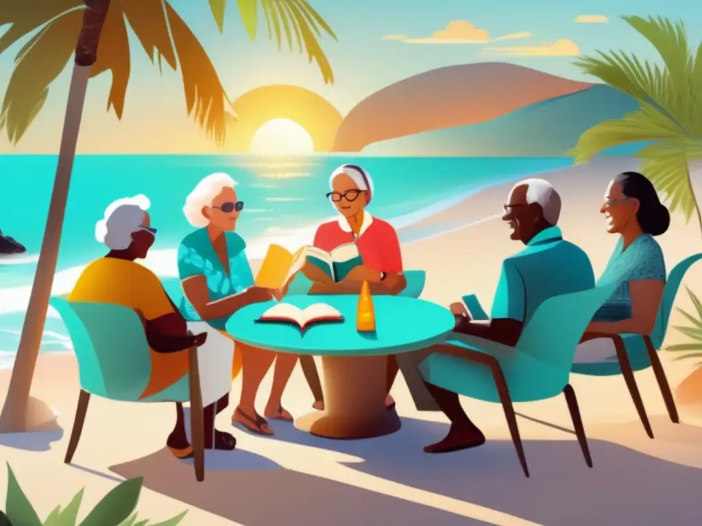 Clase de idiomas para adultos mayores en la playa Beneficios viajes lingüísticos adultos mayores