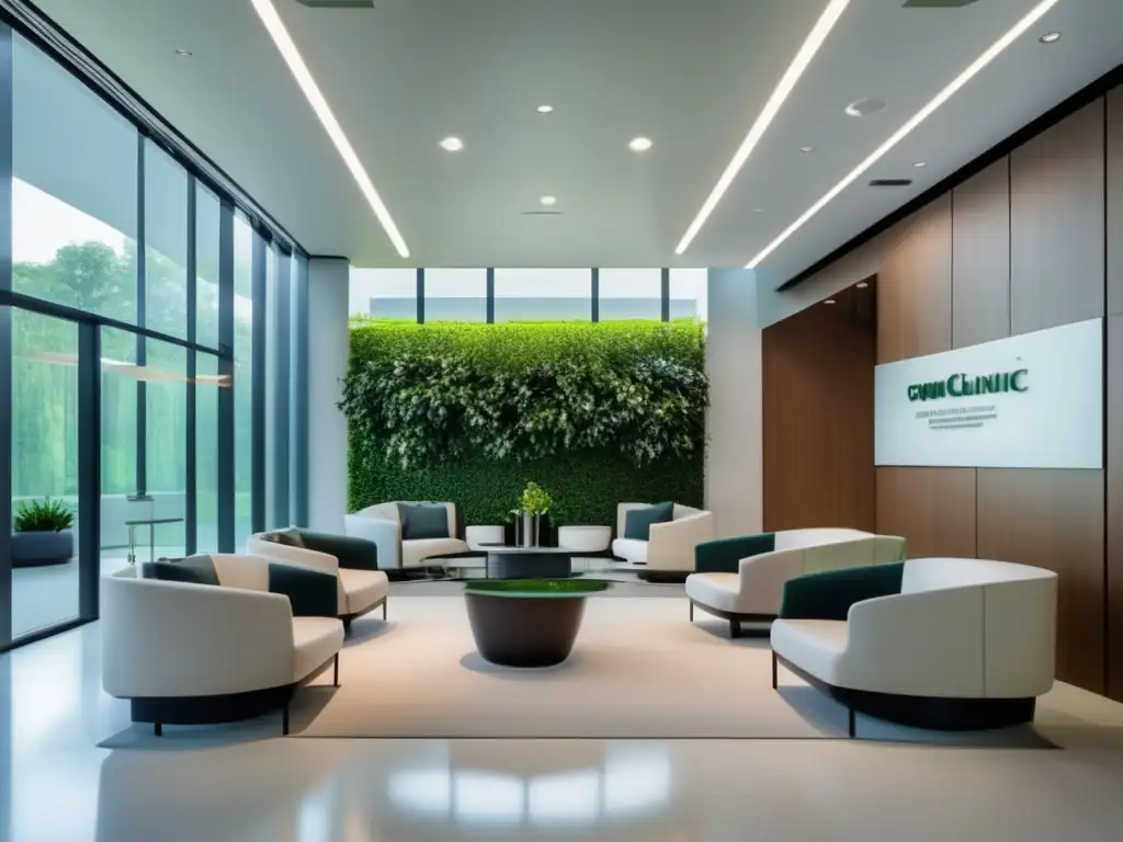 Clínica médica moderna y espaciosa Moderna clínica médica con diseño arquitectónico impresionante, rodeada de vegetación