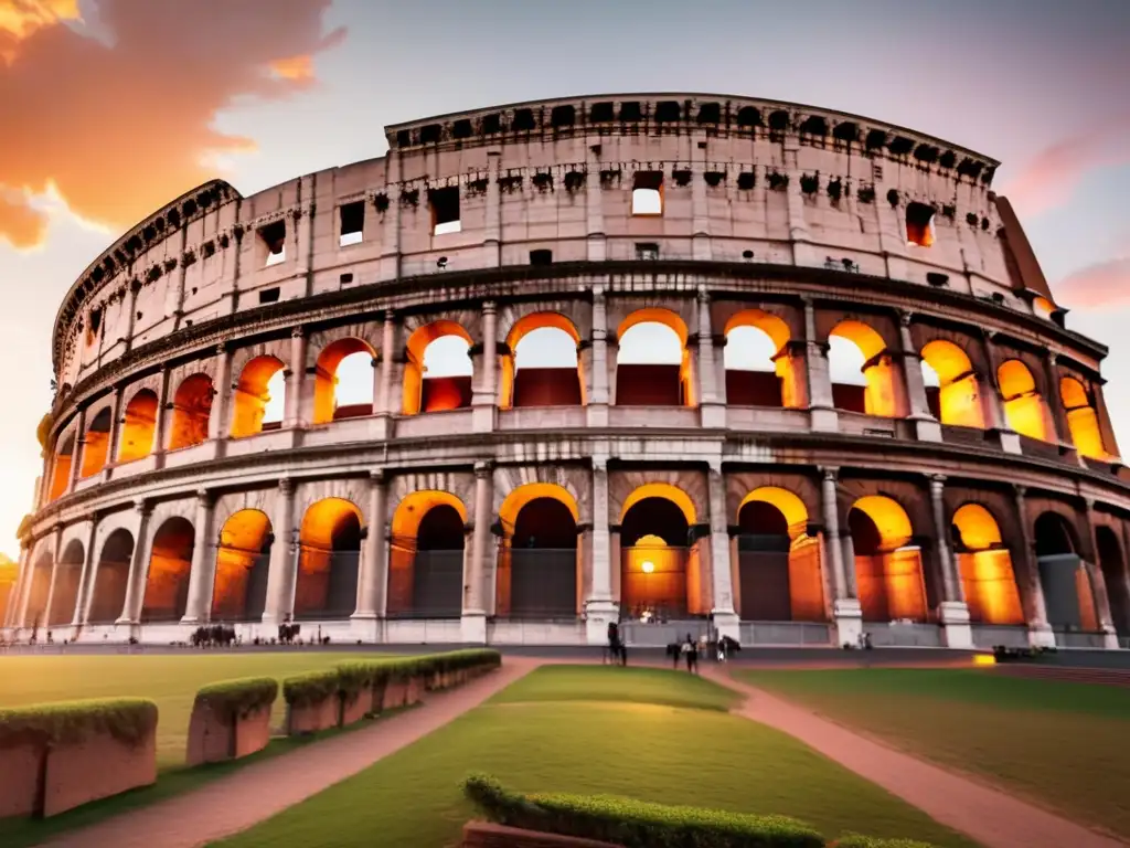 Coliseo Romano al atardecer Coliseo en Roma al atardecer: Destinos históricos para viajeros senior
