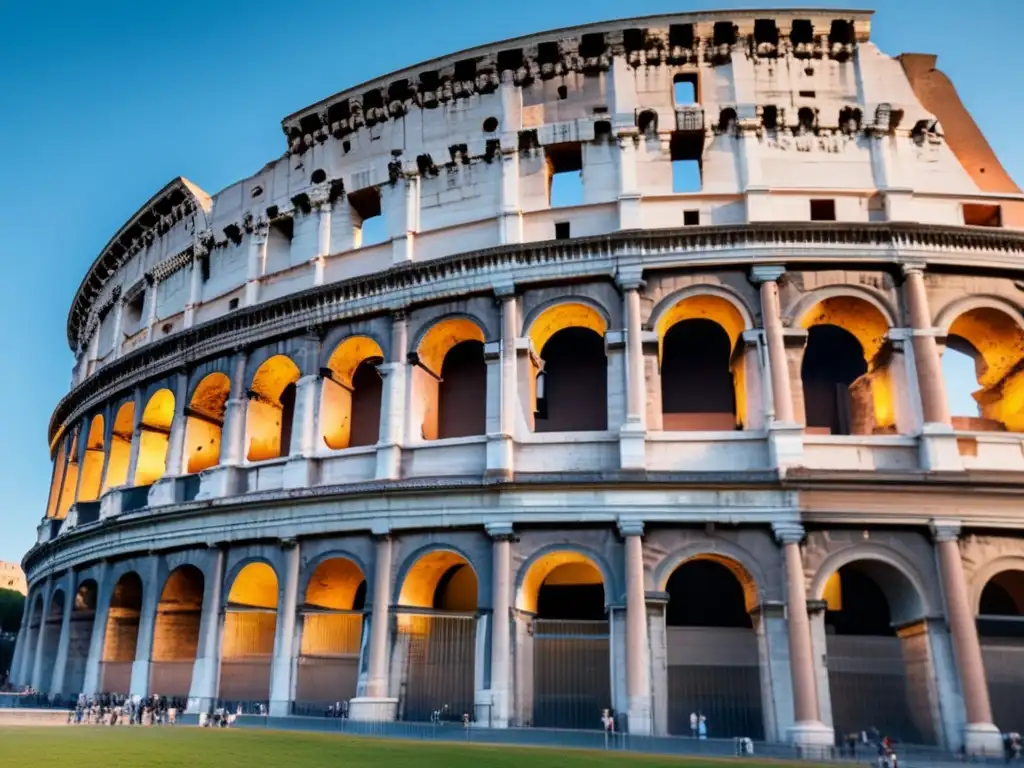 Majestuoso Coliseo Romano bajo cielo azul Explorando el Coliseo Romano para viajeros senior bajo el sol, con detalles arquitectónicos y accesibilidad