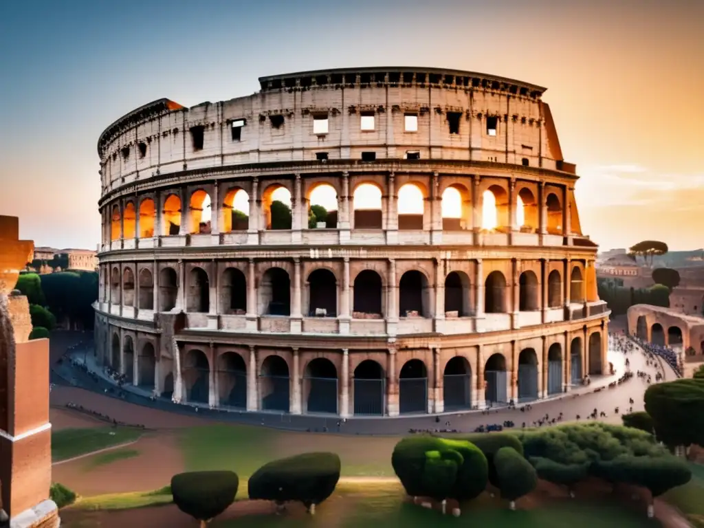 Majestuoso Coliseo romano al atardecer Explorando el Coliseo Romano para viajeros senior