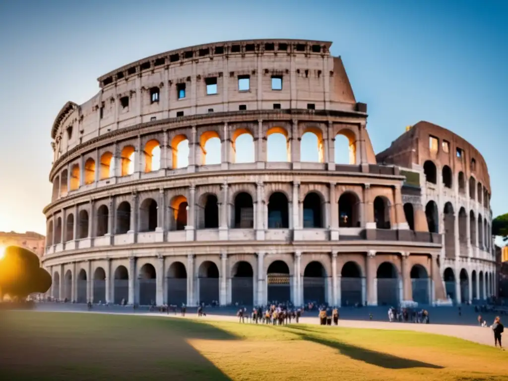 Majestuoso Coliseo de Roma: historia y belleza Consejos para viajeros maduros en Roma: Coliseo dorado en 8k, historia y majestuosidad bajo el cielo azul