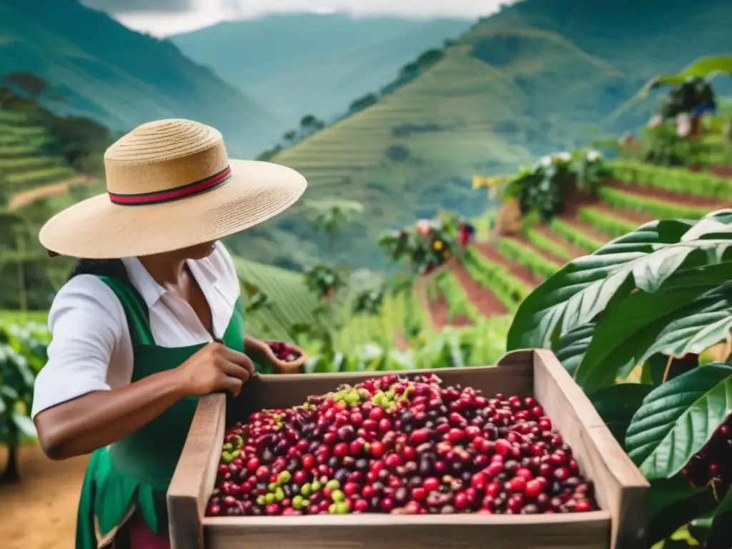 Cultura cafetera en Colombia Turismo cafetero en Colombia: Cultura del café en una finca tradicional rodeada de montañas verdes
