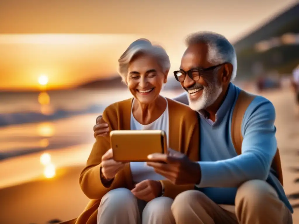 Conexión emocional con la familia en la playa al atardecer Momento emotivo entre viajero senior y su familia