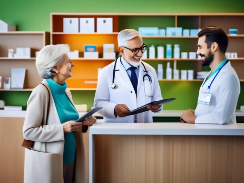 Pareja mayor consultando en una clínica de viajes Consejos viajes seguros tercera edad: pareja mayor y médico en clínica moderna, preparándose con confianza