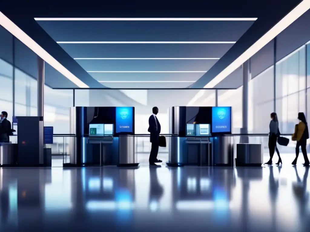 Control de seguridad moderno en aeropuerto Imagen de control de seguridad en aeropuerto: Técnicas viaje seguro adultos
