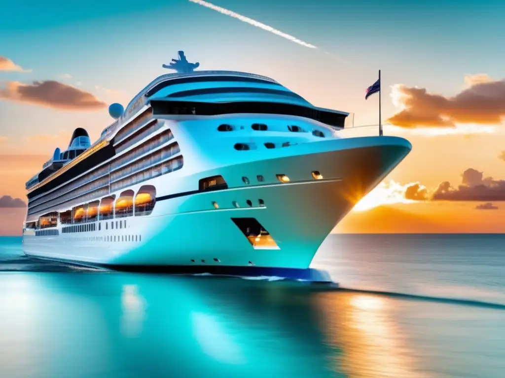 Crucero de lujo en aguas turquesas al atardecer Crucero de lujo para viajeros mayores con mejores amenidades y vistas panorámicas