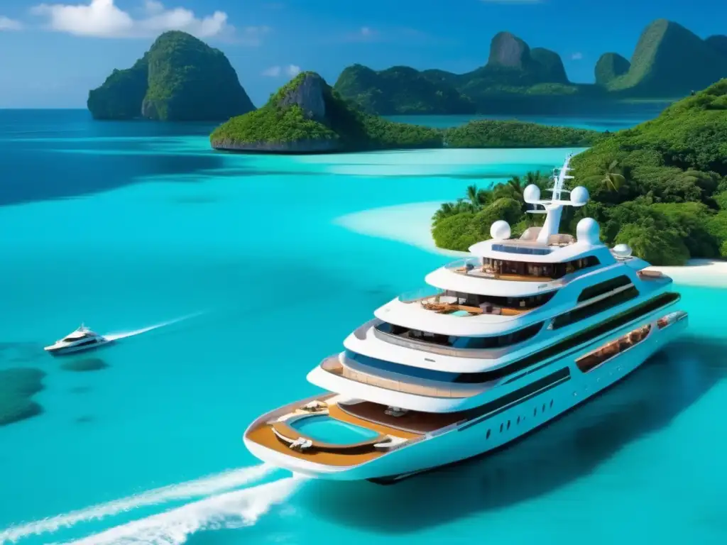 Crucero de lujo en aguas turquesas Cruceros pequeños para viajeros mayores en aguas turquesas con un barco moderno rodeado de belleza natural