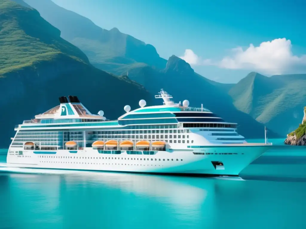Crucero de lujo en aguas turquesa rodeado de paisajes impresionantes Cruceros para viajeros maduros en aguas turquesas, con diseño moderno, actividades personalizadas y ambiente tranquilo