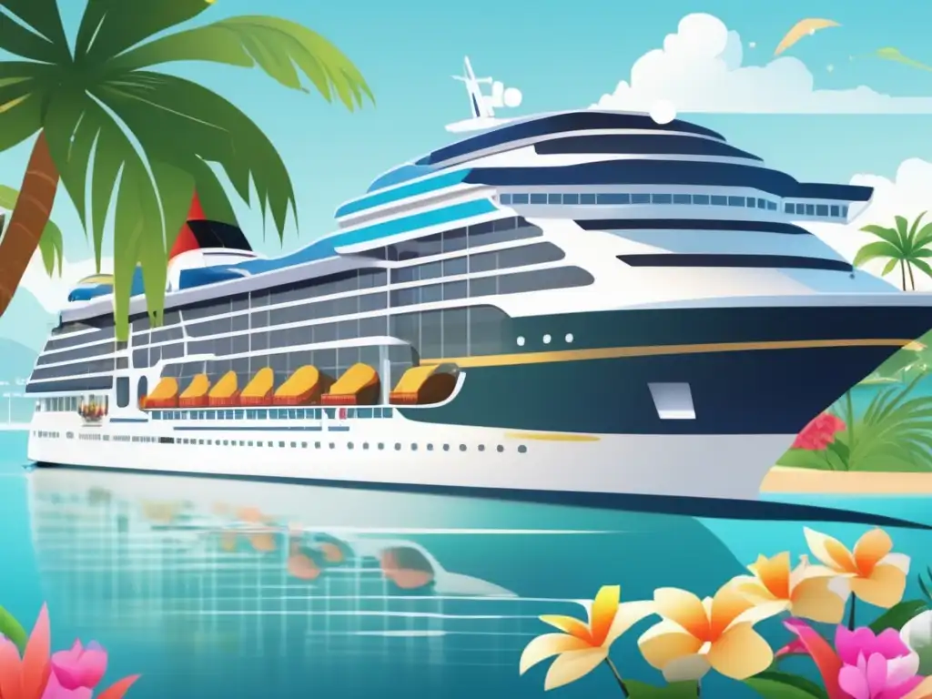 Crucero de lujo en un puerto pintoresco Crucero pequeño de lujo en un puerto pintoresco, con vistas al océano y paisaje tropical