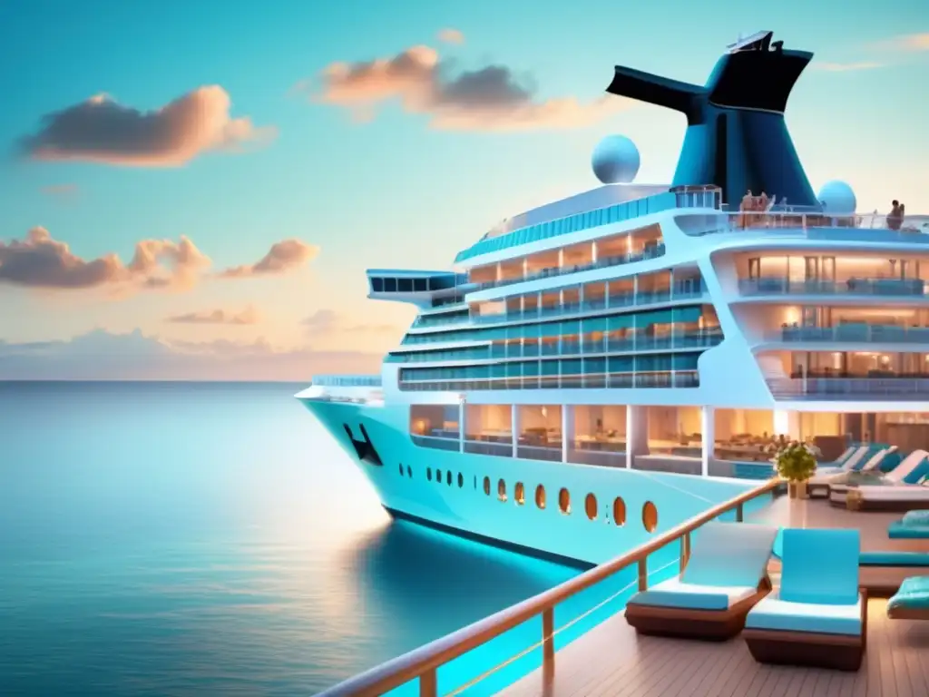 Crucero moderno navegando en aguas turquesas