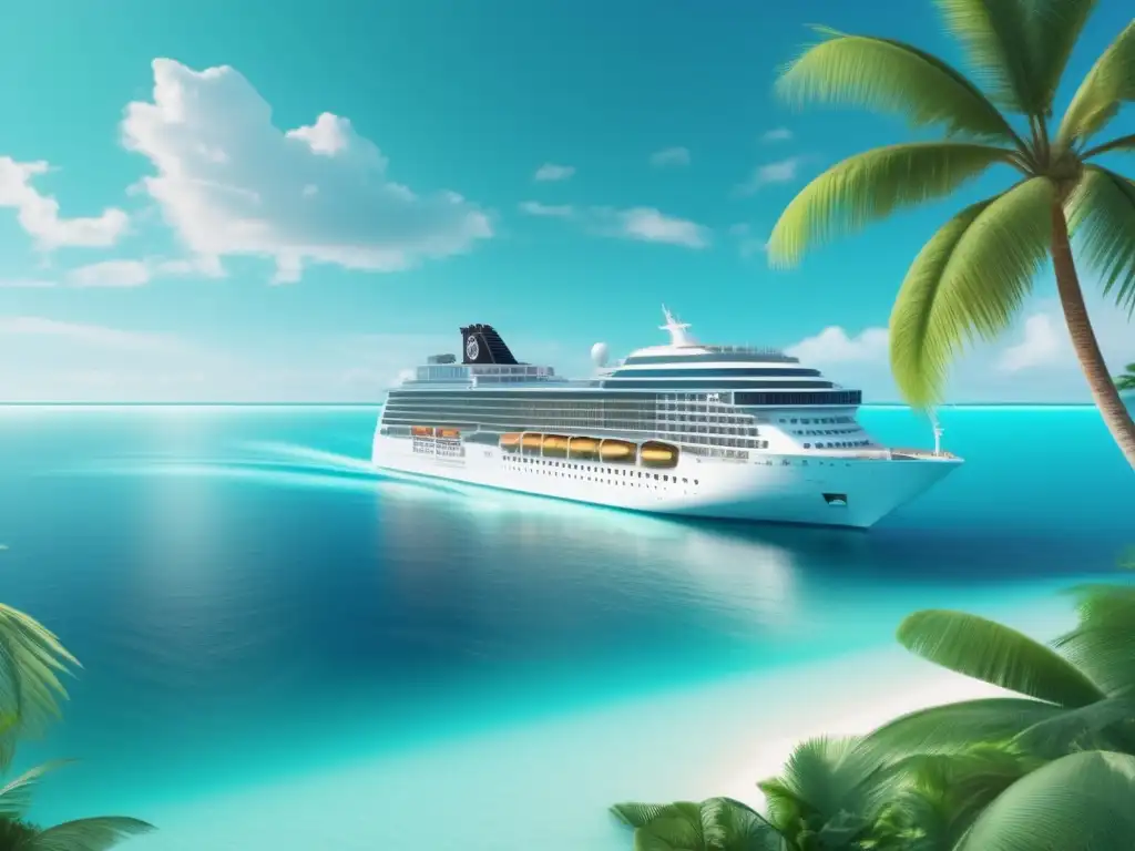 Imagen de crucero navegando en aguas turquesas rodeado de islas verdes y actividades al aire libre