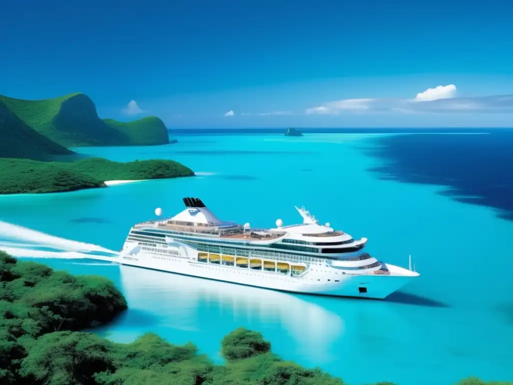 Crucero sereno en aguas turquesas Cruceros tranquilos para viajeros maduros: un barco moderno navegando en aguas turquesas con paisajes serenos y relajantes