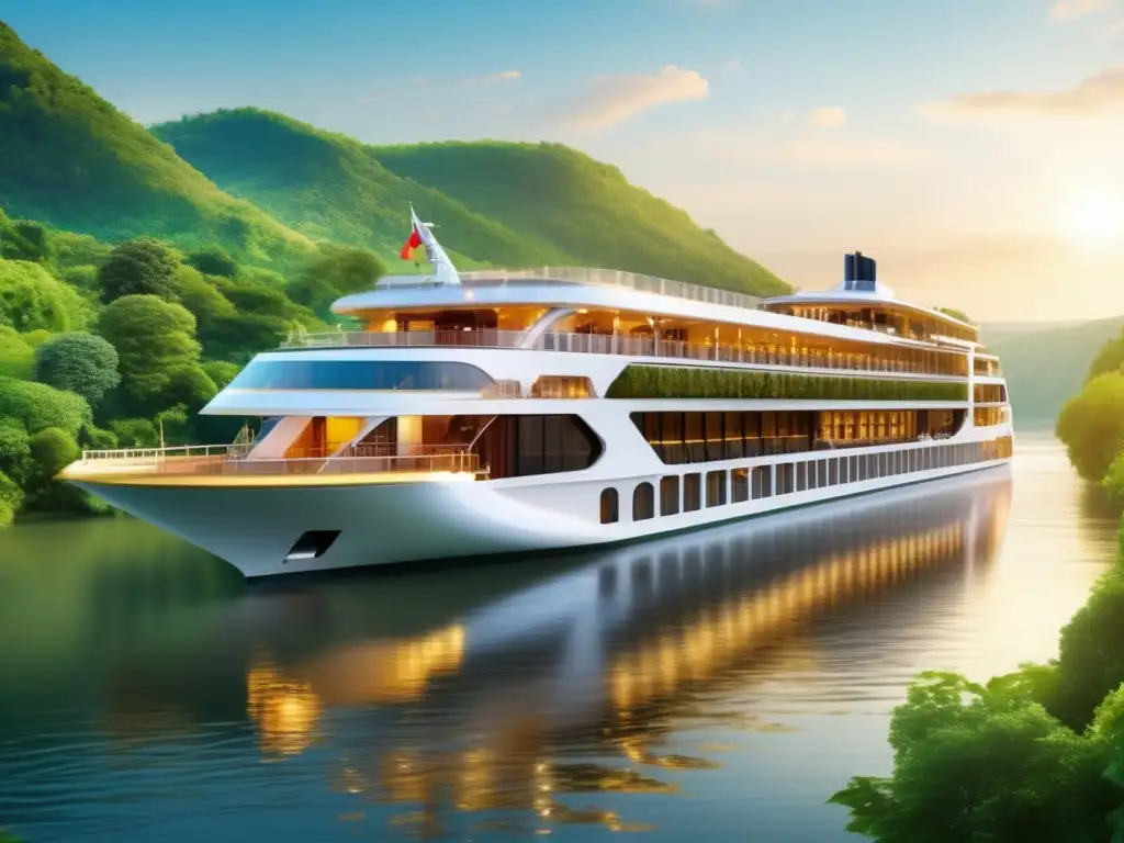 Crucero fluvial de lujo rodeado de naturaleza exuberante Cruceros fluviales para viajeros maduros en un lujoso barco rodeado de naturaleza exuberante y paisajes pintorescos