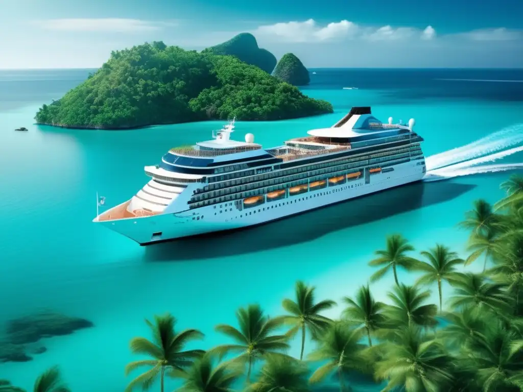 Crucero de lujo navegando en aguas turquesas Cruceros para viajeros maduros en aguas turquesas, con una lujosa nave y vistas panorámicas