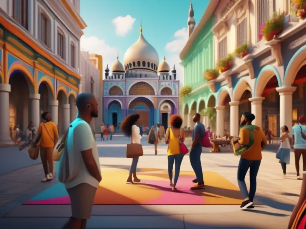 Experiencia cultural vibrante en la plaza de la ciudad Viajes de aprendizaje cultural para adultos inmersos en vibrante experiencia en una plaza con arquitectura magnífica y arte callejero