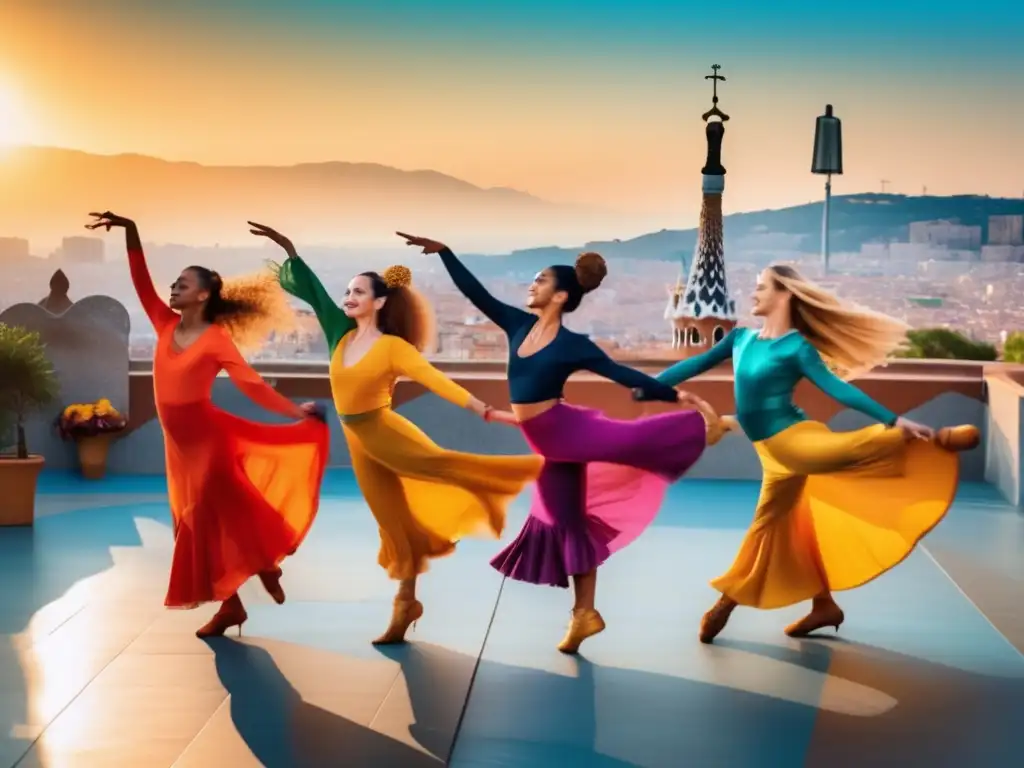 Viajes de danza para mayores seguros en Barcelona con expresiones alegres, movimientos precisos y energía vibrante