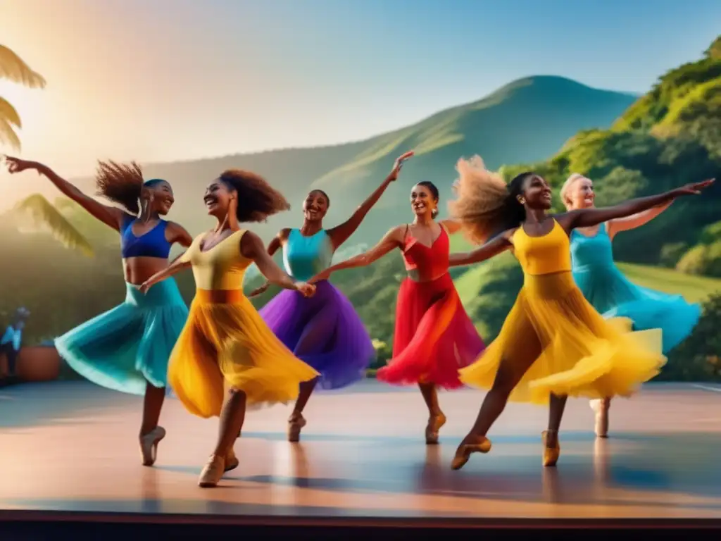 Viajes de danza para mayores seguros: grupo de bailarines senior ejecutando una rutina vibrante y enérgica al aire libre