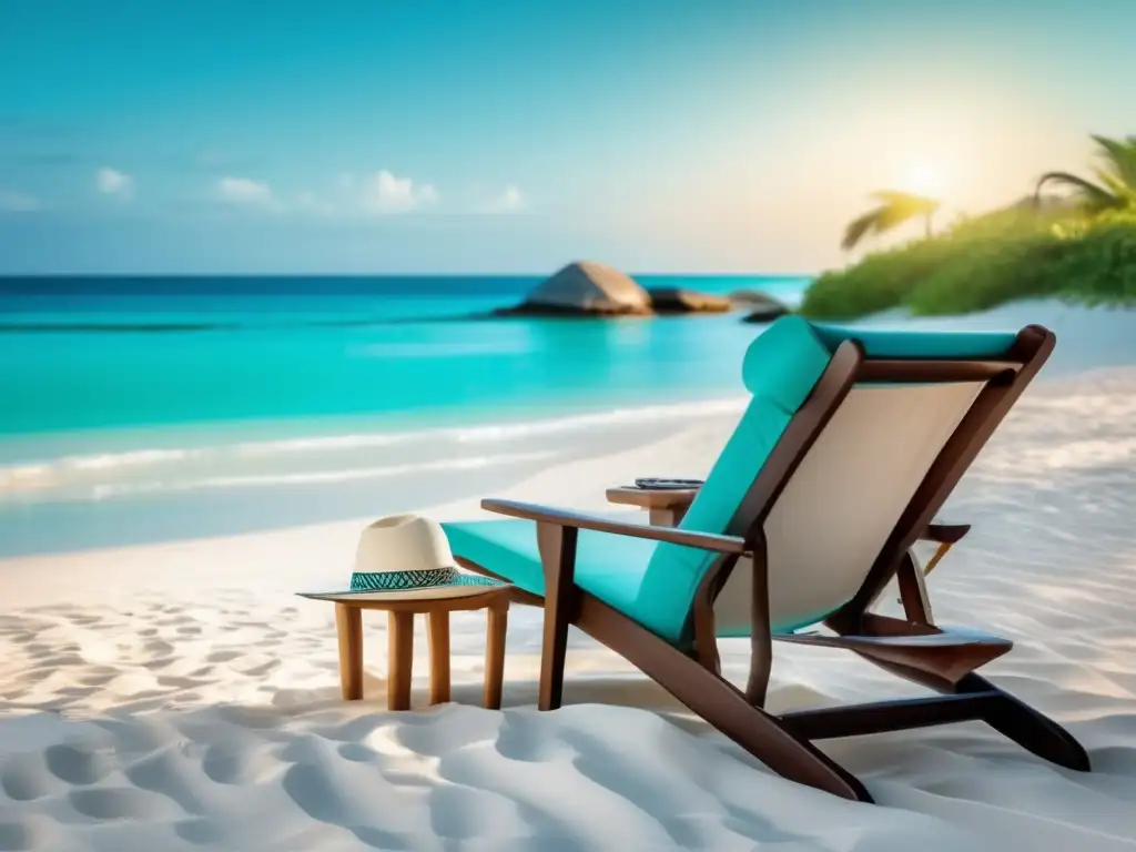 Playa paradisíaca con silla de descanso Descanso y relajación en una playa paradisíaca - Destinos retiros viajeros mayores