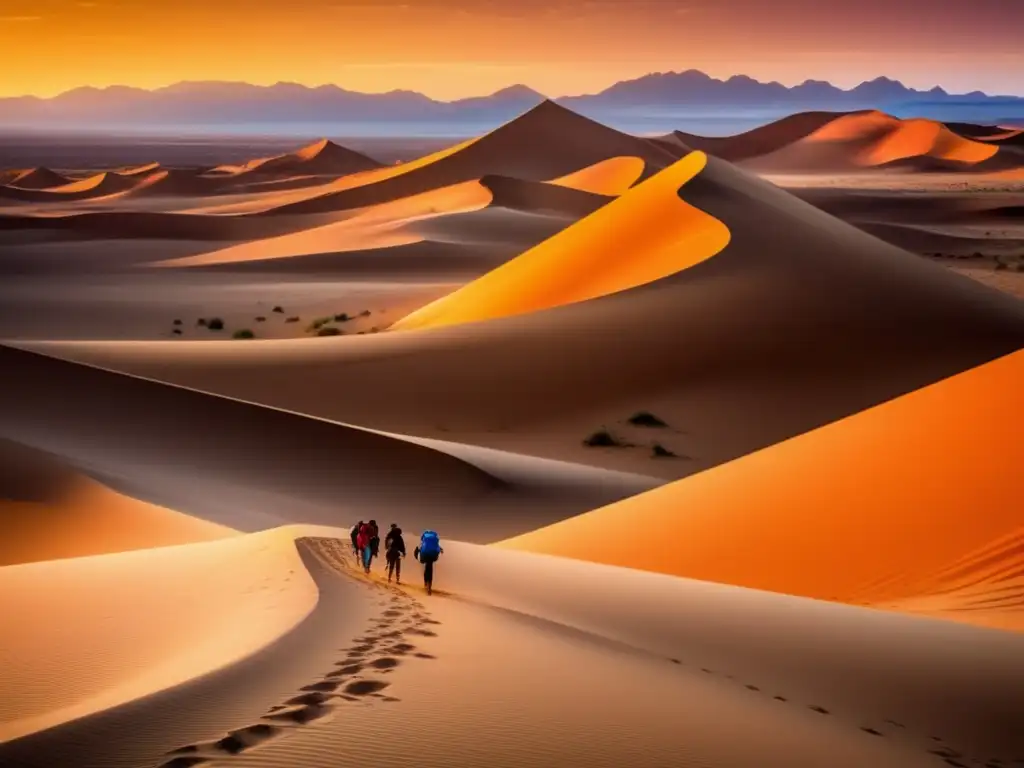 Paisaje desértico con viajeros seniors Ecoturismo en desiertos: viajeros senior caminando en paisaje vibrante