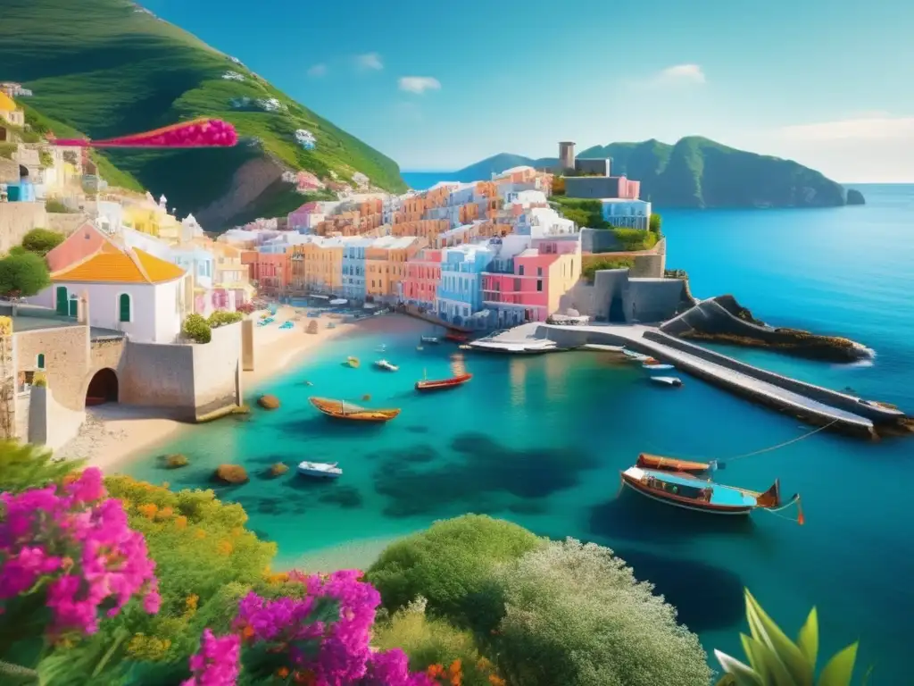 Encanto costero: destino emergente para viajeros maduros Destinos emergentes para viajeros maduros: Hermosa imagen costera con casas coloridas, barcos y colinas verdes