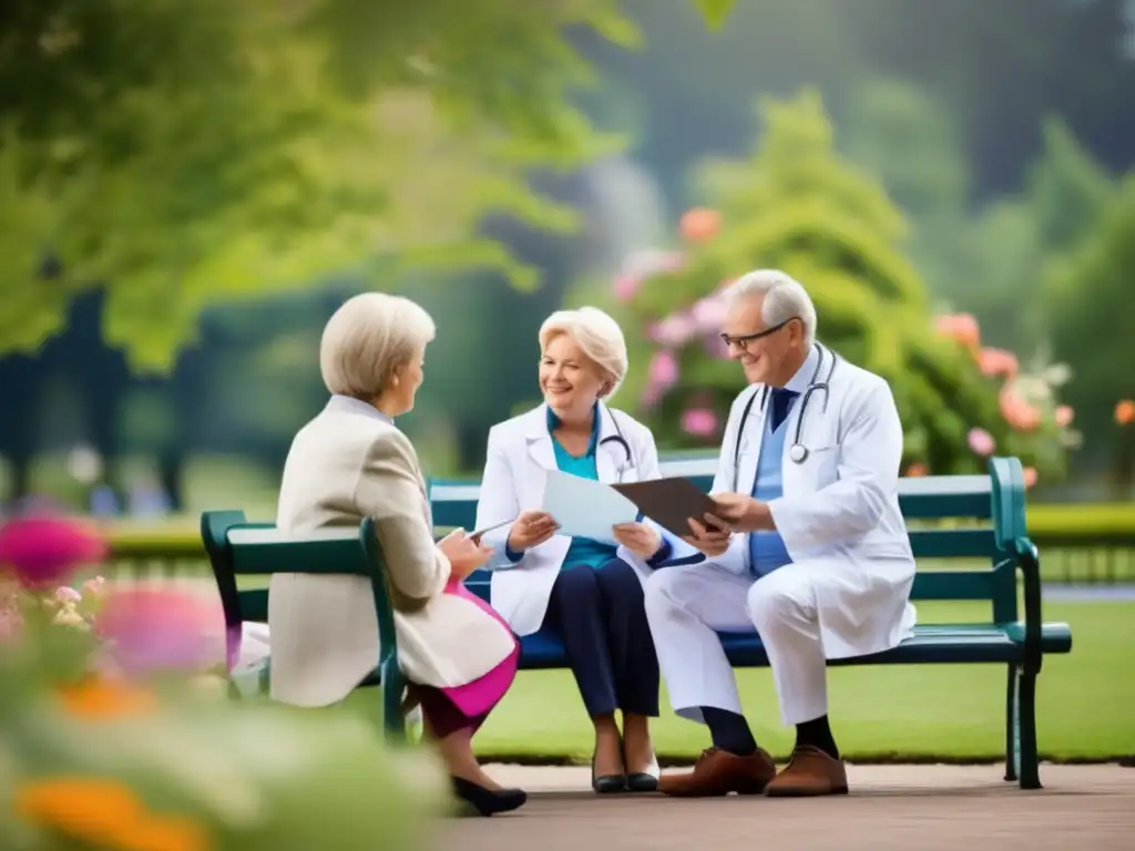 Consulta médica para viaje seguro Pareja mayor consultando con doctor antes de viaje - Lista de empaque para viajeros senior