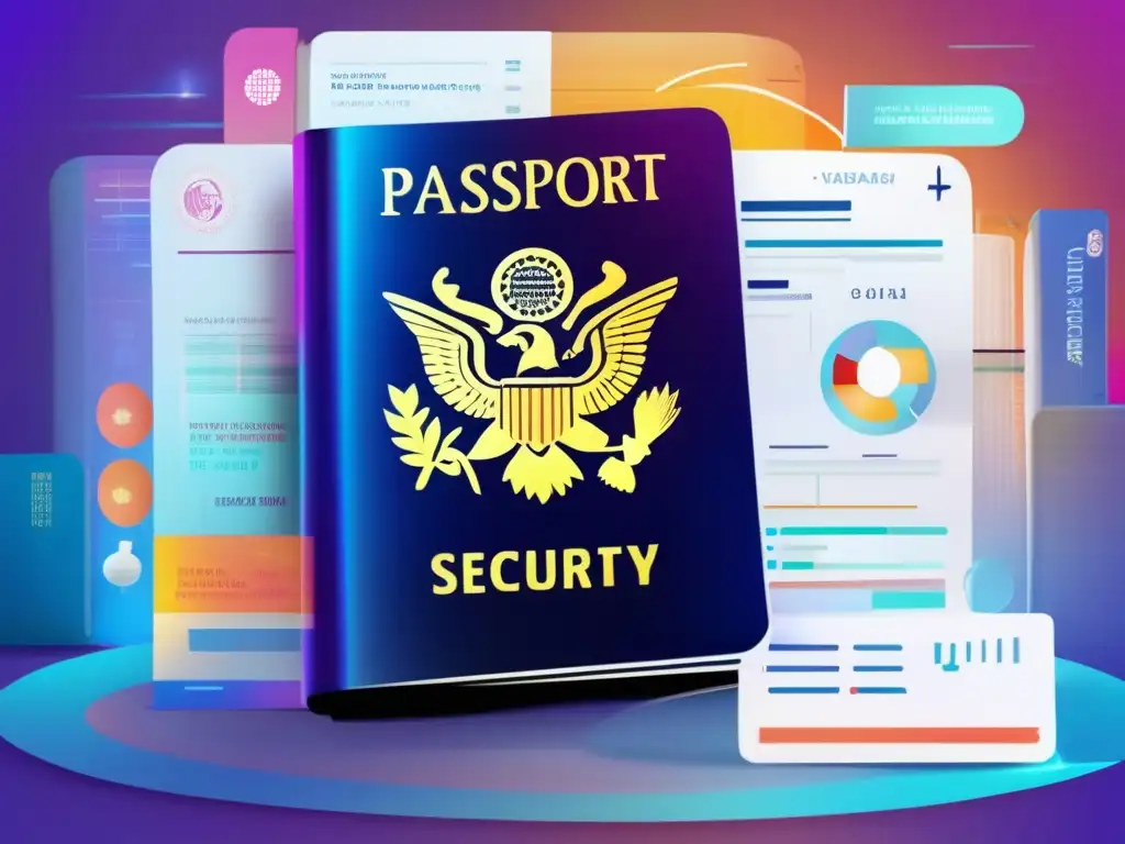 Pasaporte médico y documentos Pasaporte moderno con detalles holográficos y documentos médicos necesarios para un viaje médico