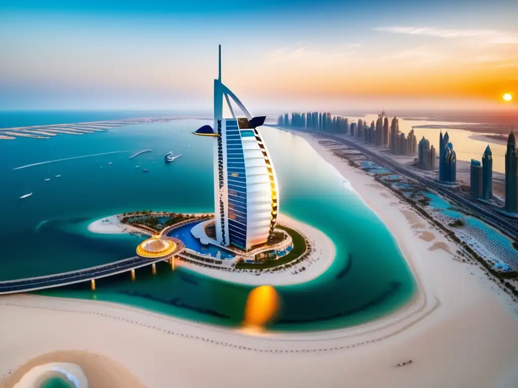 Vista serena de Dubai: Burj Al Arab al atardecer Destinos seguros en Medio Oriente para viajeros maduros -