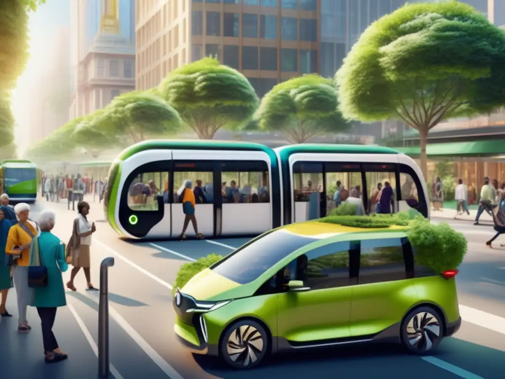 Ciudad sostenible y transporte ecoamigable Transporte sostenible para viajeros maduros en una ciudad ecológica