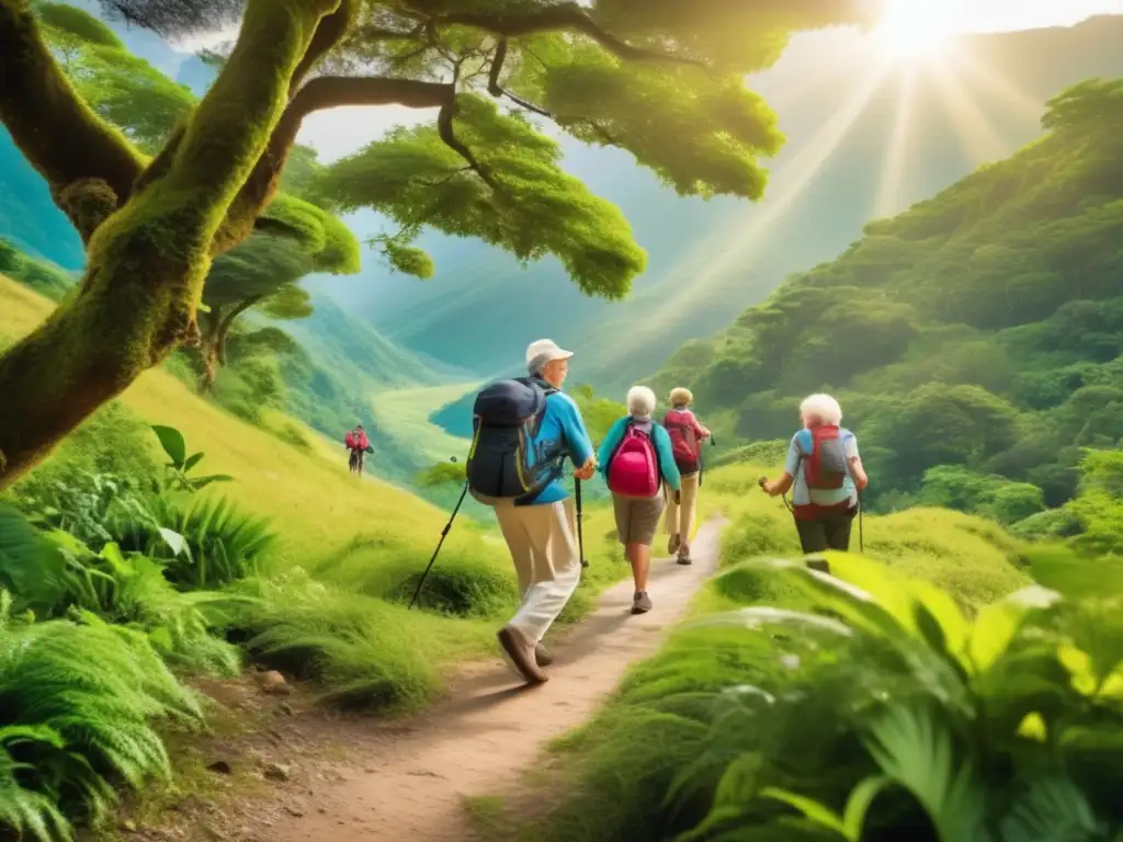 Ecoturismo para adultos mayores Ecoturismo tercera edad: seniors disfrutan actividades físicas rodeados de naturaleza, promoviendo bienestar físico y mental