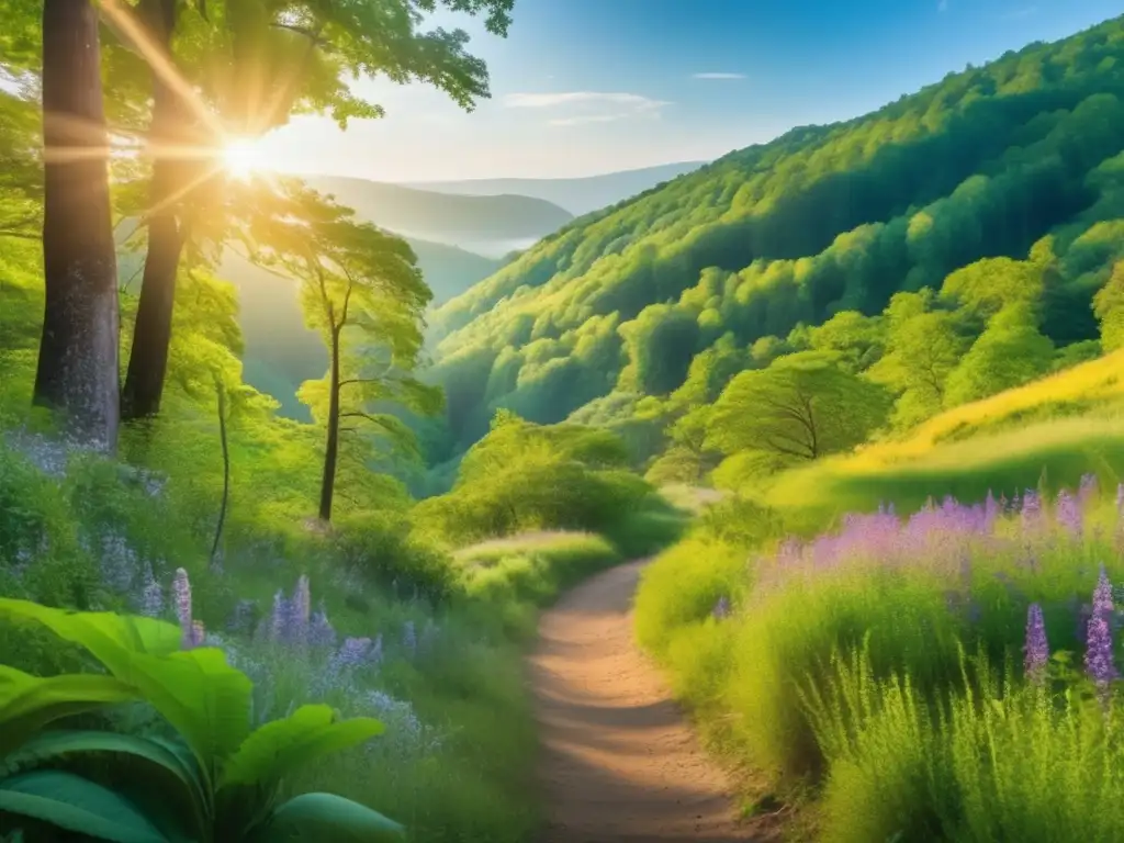Beneficios del ecoturismo para adultos mayores Beneficios ecoturismo para salud seniors en imagen 8k: bosque sereno, sendero encantador, río tranquilo