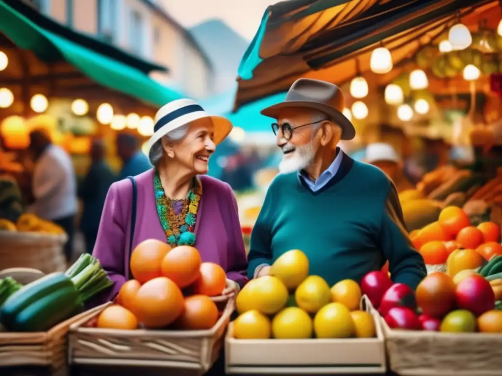 Pareja mayor explorando mercado local Beneficios de viajar para adultos mayores: Pareja mayor explorando mercado local en país extranjero