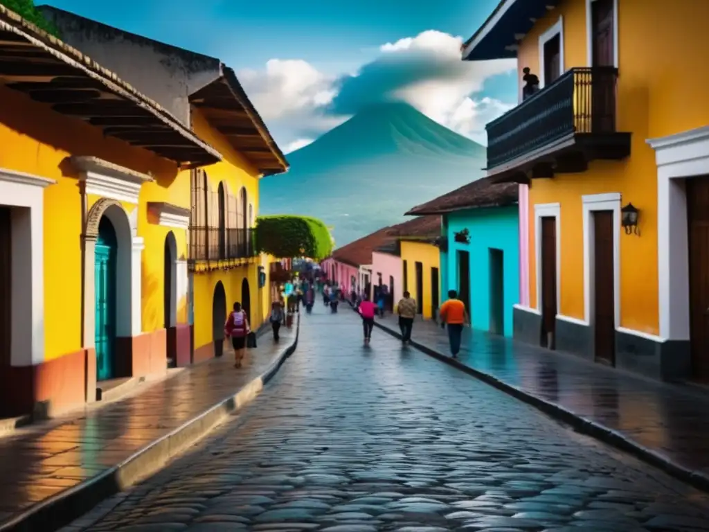 Calle colorida y vibrante en Antigua, Guatemala Destinos seguros América Central viajeros seniors