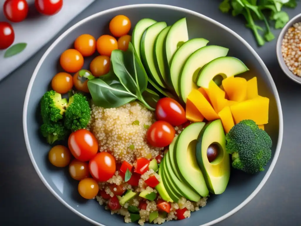 Deliciosa ensalada de quinoa y vegetales Ensalada de quinoa y verduras, saludable y colorida - Consejos dieta saludable vacaciones todo incluido