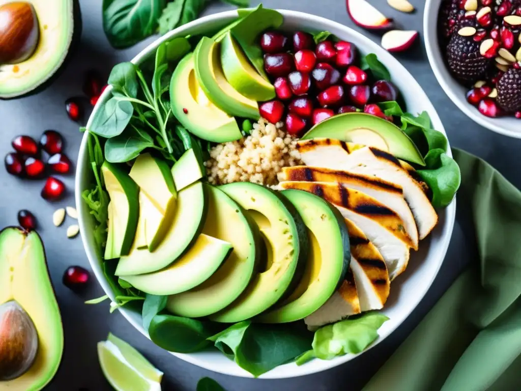 Ensalada vibrante y colorida con ingredientes energéticos Ensalada energética para viajeros