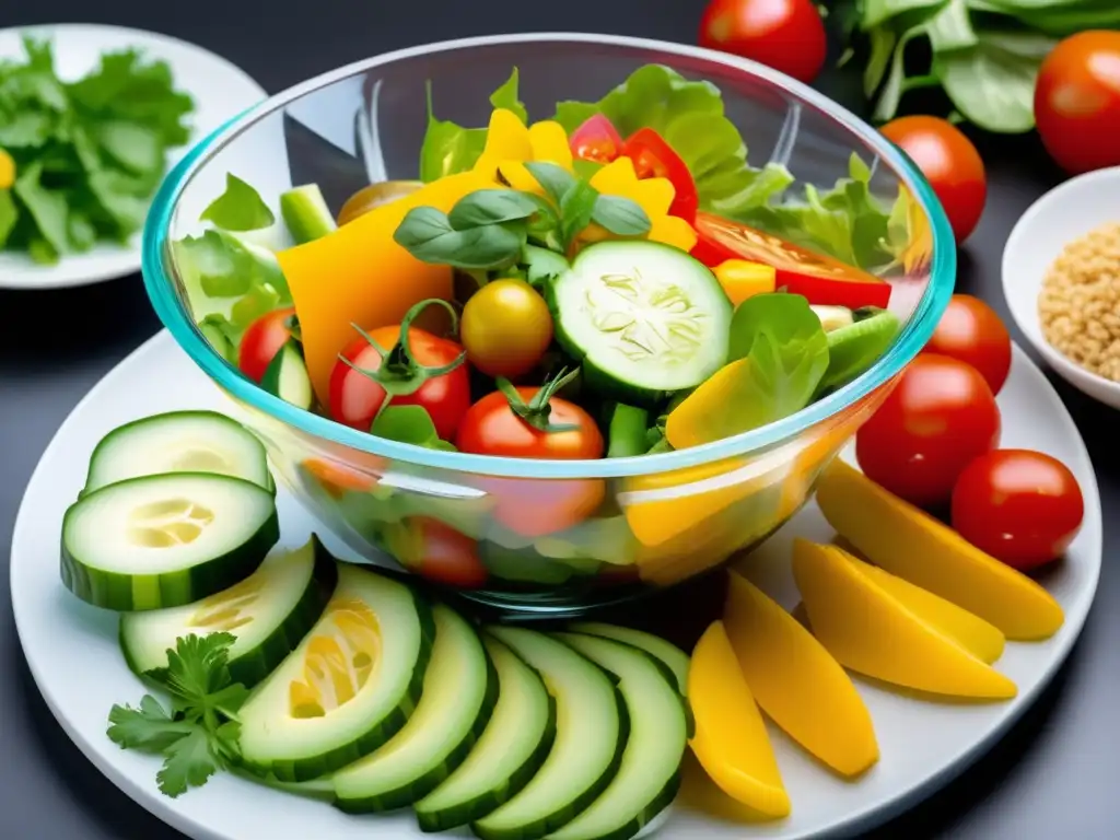 Ensalada fresca y colorida con vegetales Ensalada colorida con ingredientes frescos - Nutrición saludable para viajeros maduros