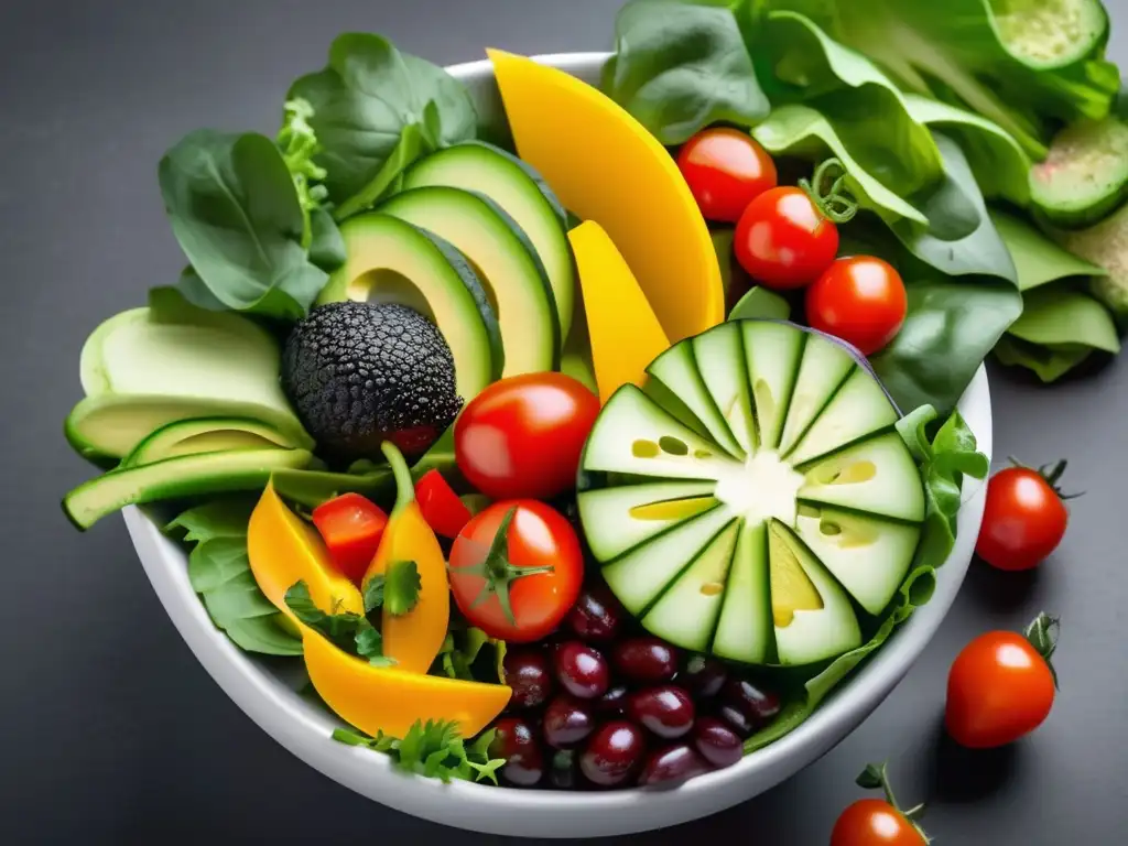 Ensalada vibrante y colorida de ingredientes frescos y saludables Ensalada vibrante y colorida con ingredientes frescos y saludables