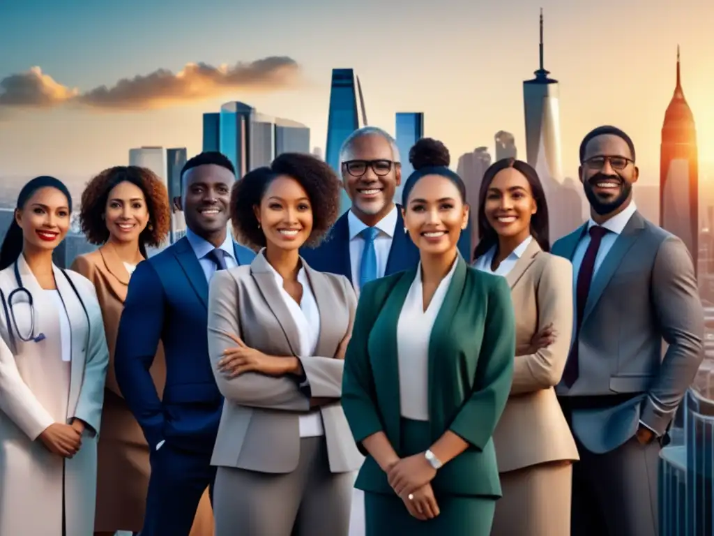 Diversidad y confianza en atención médica global Aspectos legales viaje médico seguro, diversidad y confianza en imagen 8k de personas profesionales en ciudad moderna