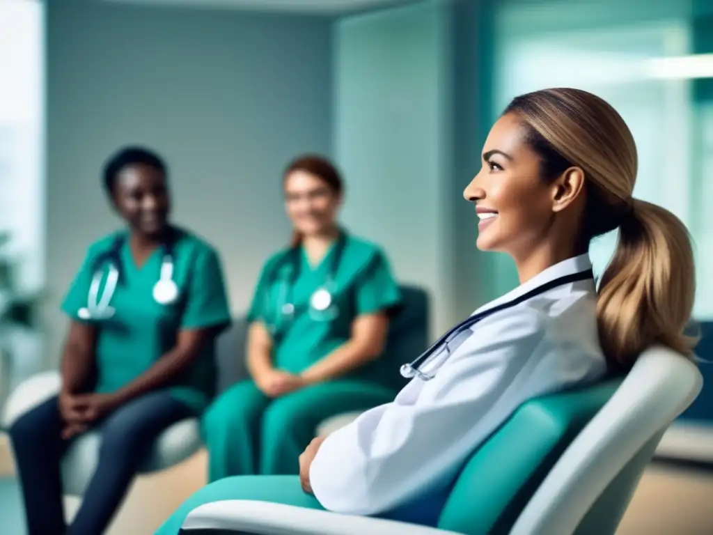 Imagen: Persona en clínica médica con equipo y profesionales amigables
