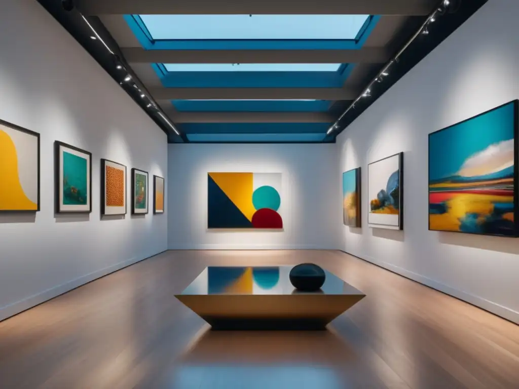 Exquisita galería de arte lleno de obras vibrantes Viajes de arte para mayores: una galería moderna y espaciosa llena de obras vibrantes y diversas