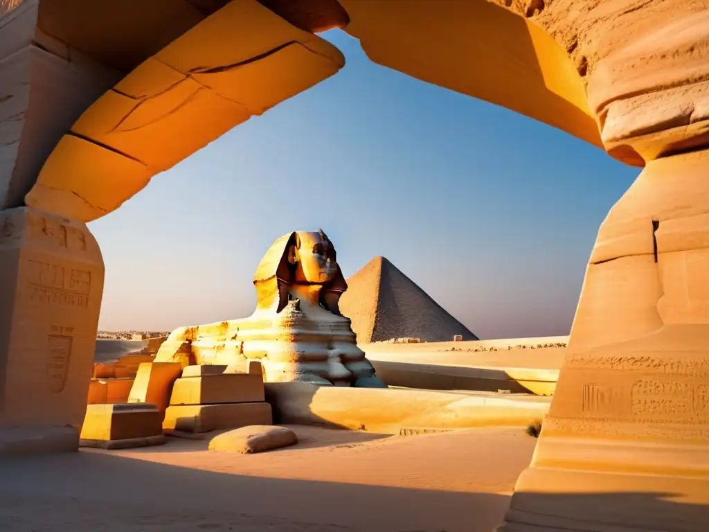 Majestuoso Sphinx de Giza al atardecer Esfinge de Giza al atardecer, majestuosa y enigmática, evocando las experiencias de viaje en Egipto para adultos mayores
