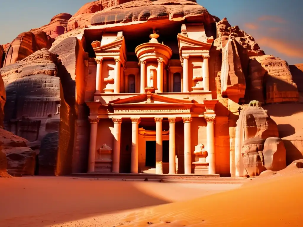 Atardecer mágico en Petra, Jordania Destinos emergentes para viajeros maduros: Petra en Jordania, con su icónico Tesoro, los acantilados de arenisca y la misteriosa Siq