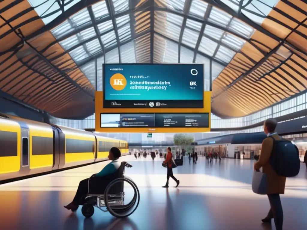 Estación de tren accesible y moderna Estación de tren moderna con accesibilidad y asistencia para movilidad reducida en viajes adaptados