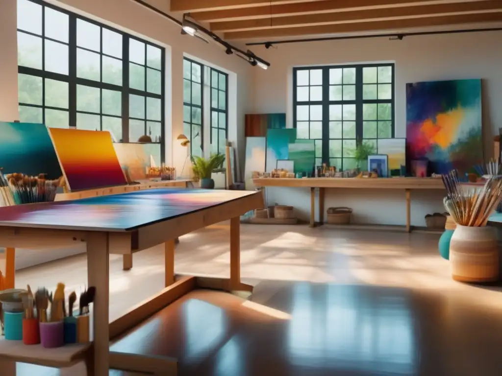 Talleres de pintura para viajeros senior en un estudio de arte lleno de luz natural, creatividad y camaradería